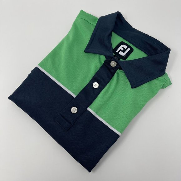 Footjoy FJ Men's Large (L) Solid Blue and Green Short-Sleeve Golf Polo Shirt - Picture 2 of 8